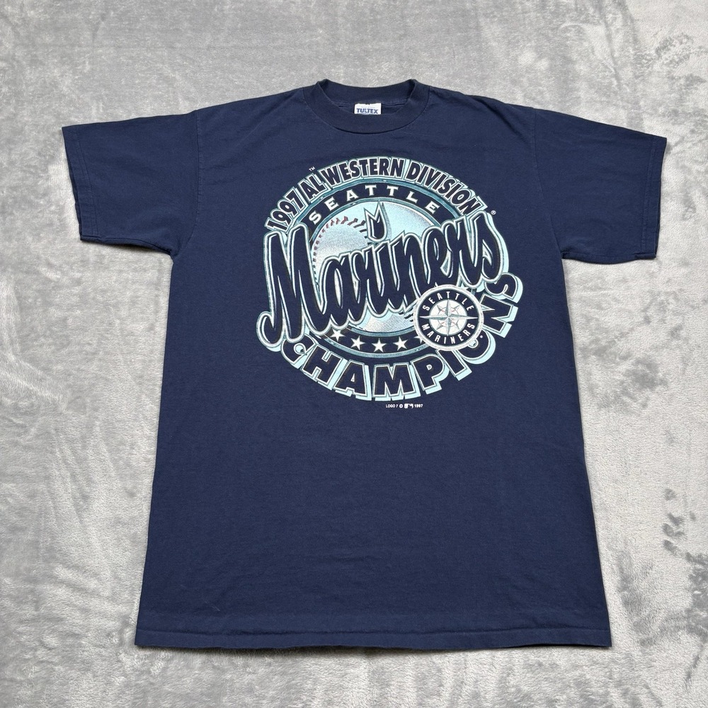 Vintage 1997 Seattle Mariners Champions Graffiti MLB Navy Large Logo 7